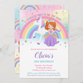 Rothaarige Prinzessin Unicorn Birthday Rainbow Einladung (Vorne/Hinten)