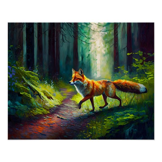 Rothaarige Schönheit auf der Jagd, Waldbewohner Poster (Vorderseite)