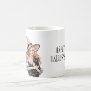Rothaarige schwarze Katze Halloween Kaffeetasse