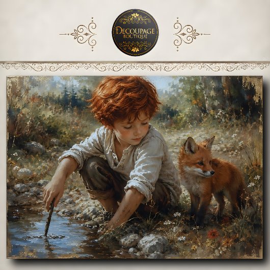Rothaariger Junge Fuchs Walddecoupage Seidenpapier