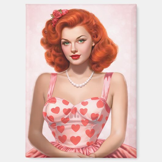 Rothaariger Magnet im Vintage-Stil zum Valentinsta (Vorderseite)