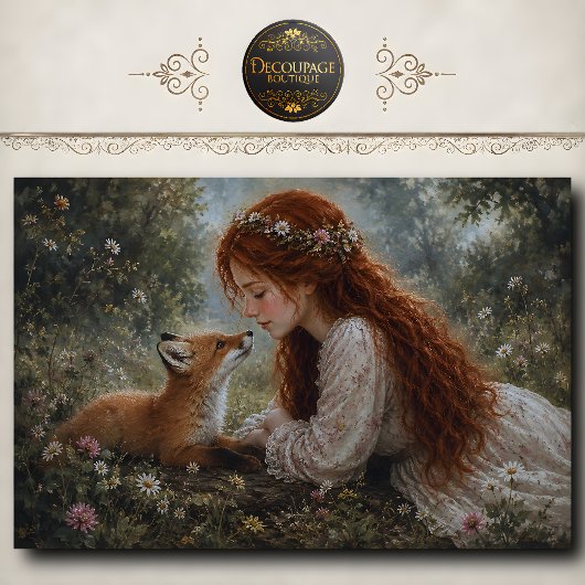 Rothaariges Mädchen Fox Meadow Decoupage Seidenpapier