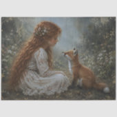 Rothaariges Mädchen Fuchs Wildblumen-Dekupage Seidenpapier (Vorderseite)