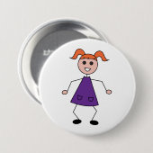 Rothaariges Mädchen-Strichmännchen im lila Kleid Button (Vorne & Hinten)