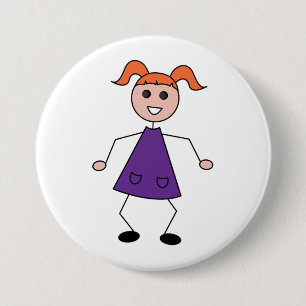 Rothaariges Mädchen-Strichmännchen im lila Kleid Button