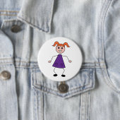 Rothaariges Mädchen-Strichmännchen im lila Kleid Button (Beispiel)