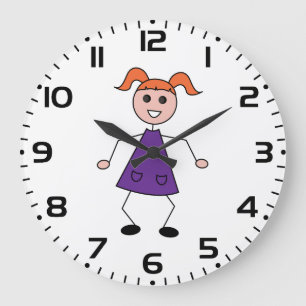 Rothaariges Mädchen-Strichmännchen im lila Kleid Große Wanduhr