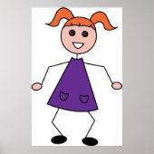 Rothaariges Mädchen-Strichmännchen in lila Kleid Poster (Vorne)