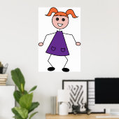 Rothaariges Mädchen-Strichmännchen in lila Kleid Poster (Heimbüro)