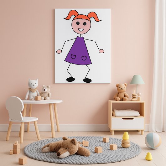 Rothaariges Mädchen-Strichmännchen in lila Kleid Poster
