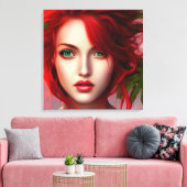 Rothaarmädchen mit abstrakten Blätter Leinwanddruck (Insitu (Wohnzimmer))