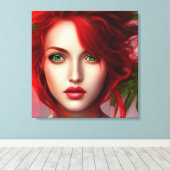 Rothaarmädchen mit abstrakten Blätter Leinwanddruck (Insitu (Holzboden))