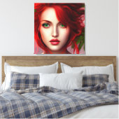 Rothaarmädchen mit abstrakten Blätter Leinwanddruck (Insitu (Schlafzimmer))