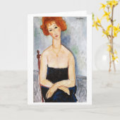 Rothaarweibchen mit einem Pendant, Modigliani Karte (Gelbe Blume)