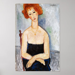 Rothaarweibchen mit einem Pendant, Modigliani Poster