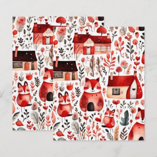 Rothäuser und Häuser niedliche Papierblätter (Vorne/Hinten)