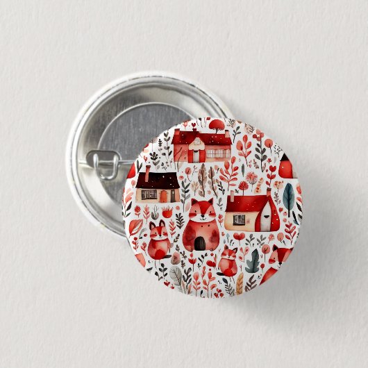 Rothäuser und Häuser niedliche Papierblätter Button (Vorne & Hinten)