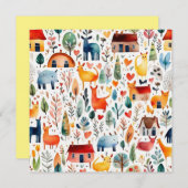 Rothäuser und Häuser niedliche Papierblätter Einladung (Vorne/Hinten)