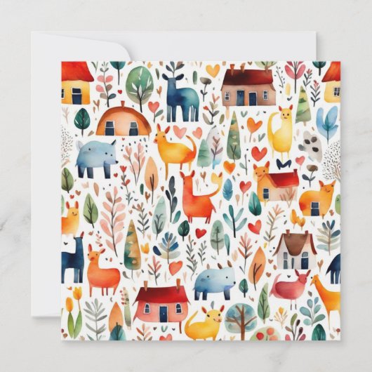 Rothäuser und Häuser niedliche Papierblätter Einladung (Vorderseite)