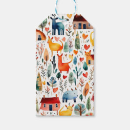 Rothäuser und Häuser niedliche Papierblätter Geschenkanhänger