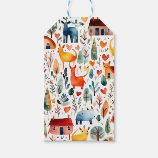 Rothäuser und Häuser niedliche Papierblätter Geschenkanhänger (Vorderseite)