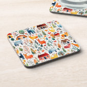 Rothäuser und Häuser niedliche Papierblätter Getränkeuntersetzer (Linke Seite)