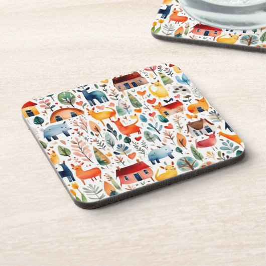 Rothäuser und Häuser niedliche Papierblätter Getränkeuntersetzer (Linke Seite)