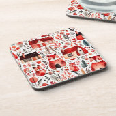 Rothäuser und Häuser niedliche Papierblätter Getränkeuntersetzer (Linke Seite)