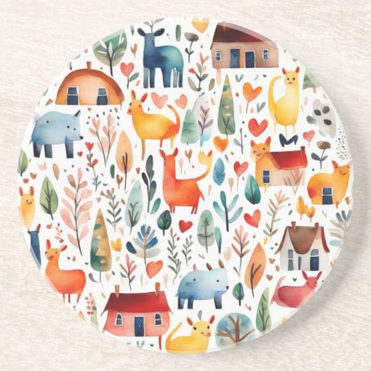 Rothäuser und Häuser niedliche Papierblätter Getränkeuntersetzer (Vorne)