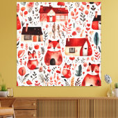 Rothäuser und Häuser niedliche Papierblätter Leinwanddruck (Insitu (Wohnzimmer))