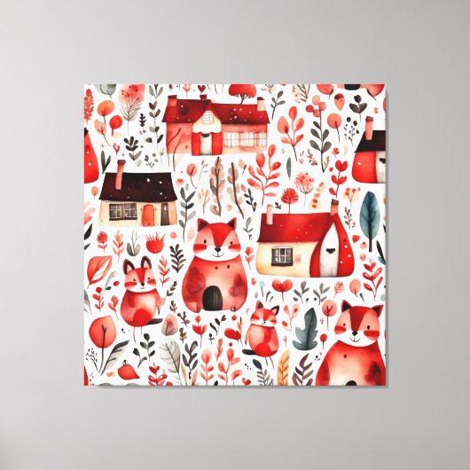 Rothäuser und Häuser niedliche Papierblätter Leinwanddruck (Vorderseite)