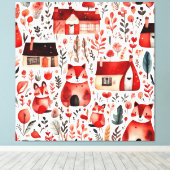 Rothäuser und Häuser niedliche Papierblätter Leinwanddruck (Insitu (Holzboden))