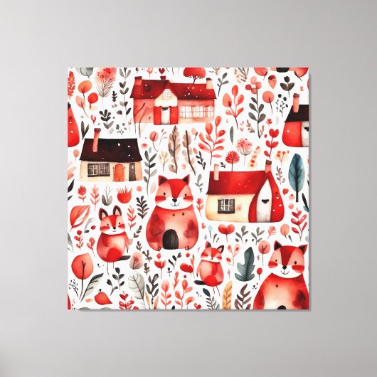 Rothäuser und Häuser niedliche Papierblätter Leinwanddruck (Vorderseite)