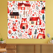 Rothäuser und Häuser niedliche Papierblätter Leinwanddruck (Insitu (Wohnzimmer))