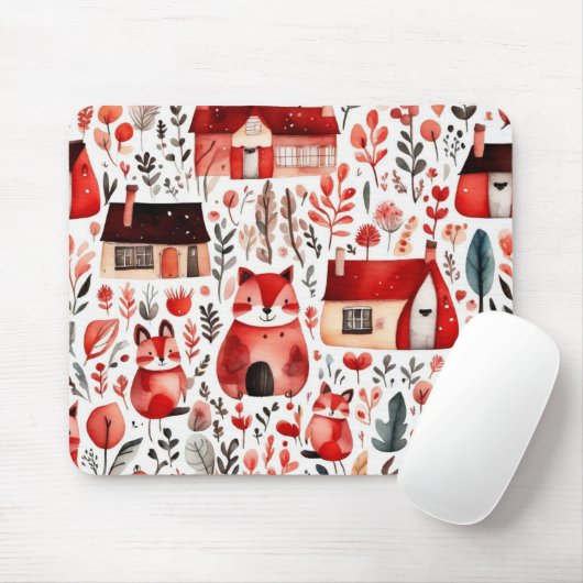 Rothäuser und Häuser niedliche Papierblätter Mousepad (Mit Mouse)