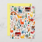 Rothäuser und Häuser niedliche Papierblätter Postkarte (Vorne/Hinten)