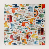 Rothäuser und Häuser niedliche Papierblätter Puzzle (Horizontal)