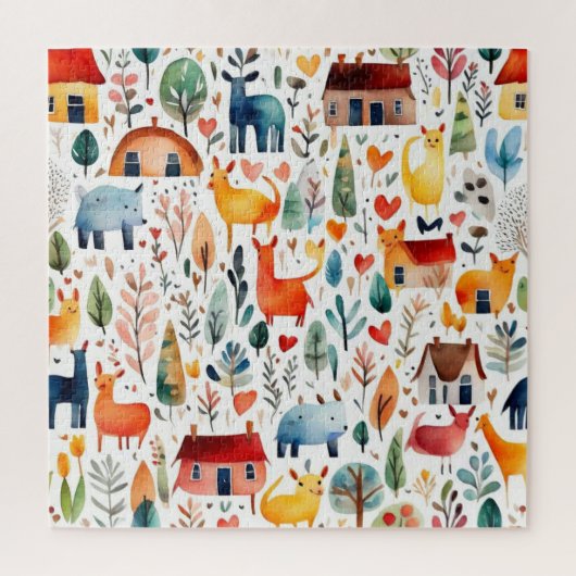 Rothäuser und Häuser niedliche Papierblätter Puzzle (Vertikal)