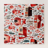 Rothäuser und Häuser niedliche Papierblätter Puzzle (Horizontal)