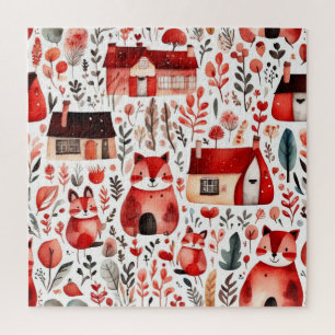 Rothäuser und Häuser niedliche Papierblätter Puzzle