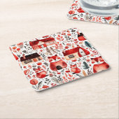 Rothäuser und Häuser niedliche Papierblätter Rechteckiger Pappuntersetzer (angewinkelt)