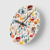 Rothäuser und Häuser niedliche Papierblätter Runde Wanduhr (Winkel)