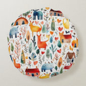 Rothäuser und Häuser niedliche Papierblätter Rundes Kissen (Rückseite)