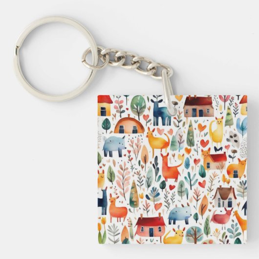 Rothäuser und Häuser niedliche Papierblätter Schlüsselanhänger (Vorderseite)