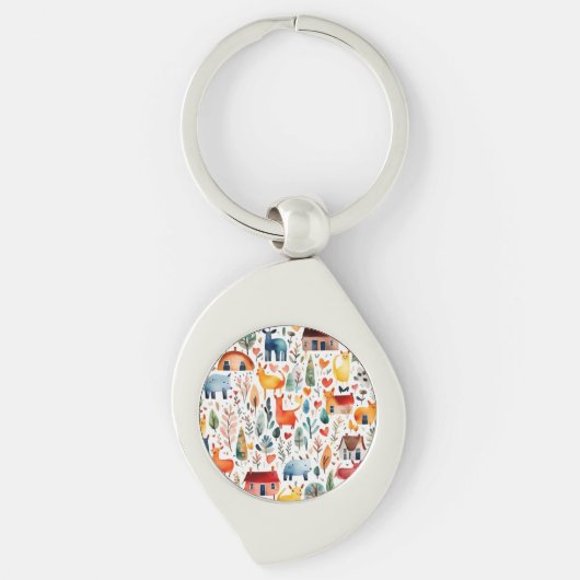 Rothäuser und Häuser niedliche Papierblätter Schlüsselanhänger (Vorderseite)