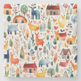 Rothäuser und Häuser niedliche Papierblätter Steinuntersetzer