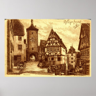 Rothenburg Deutschland 1907 Vintag Poster