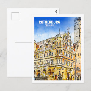 Rothenburg Deutschland Berühmte Reise Aquarell Ski Postkarte