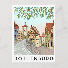 Rothenburg Germany Town View Travel Illustration Postkarte