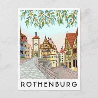 Rothenburg Germany Town View Travel Illustration Postkarte